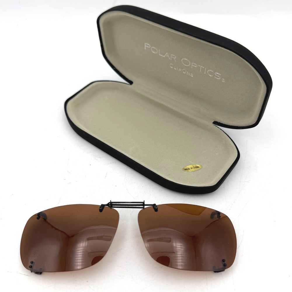 Polar Optics Clip-On Sunglasses Brown Rectangular Rimless Spring Bridge - Picture 2 of 6